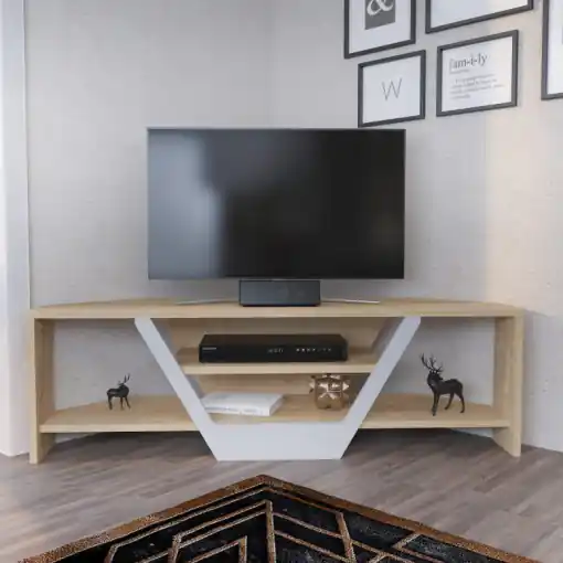 Comoda TV Salvador, Model Sares, 120x36.8x35 cm, Stejar/Alb Calitate înaltă