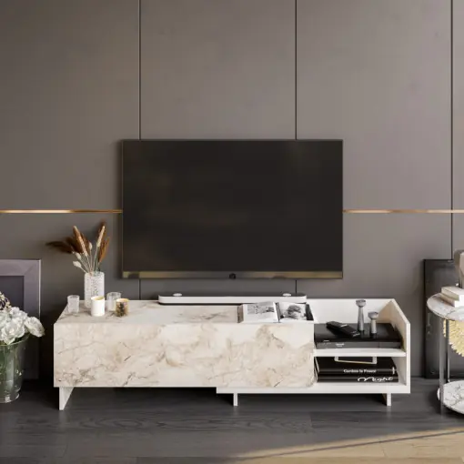 Comoda TV Salvador, Model Parion, 165x41x35 cm, Alb Livrare rapidă