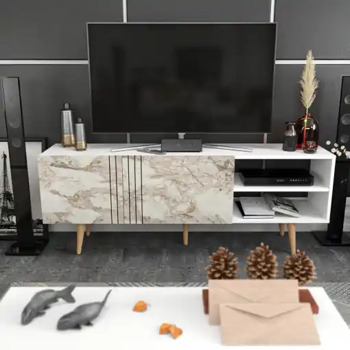 Reducere specială Comoda TV Salvador, Model Ronas, 160x38.6x35 cm, Alb
