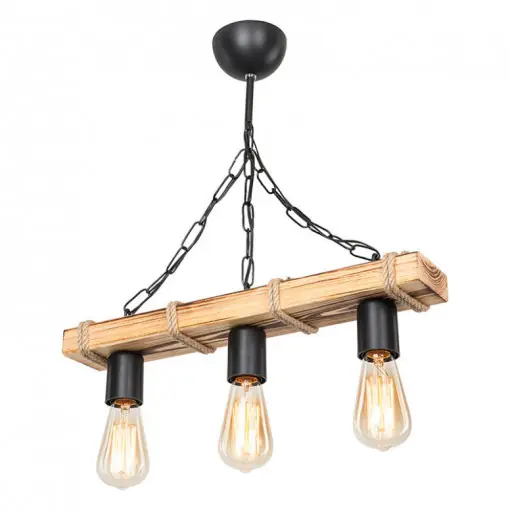 Cel mai bun preț Lustra cu trei lumini PWL-1027, E27 natural-negru 48.5x10x47 cm