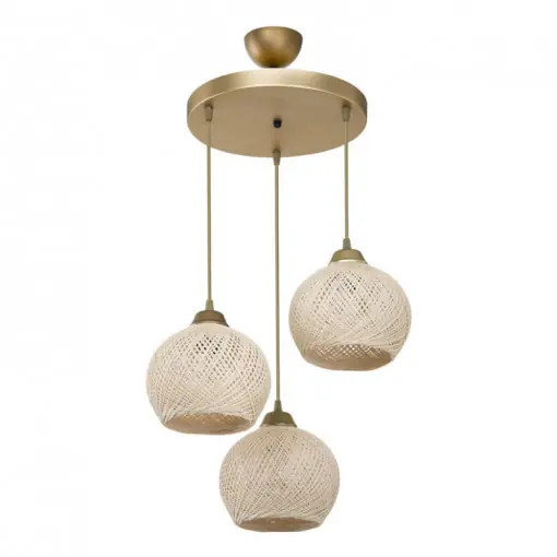 Lustra cu trei lumini PWL-1121, E27 crem-auriu, 40x75 cm Discount