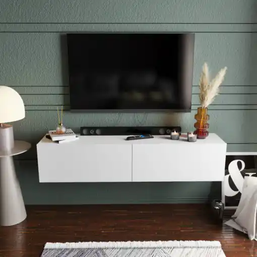 Comoda TV Salvador, Model Poling, 159.7x34.1x36.8 cm, Alb Cumpără online