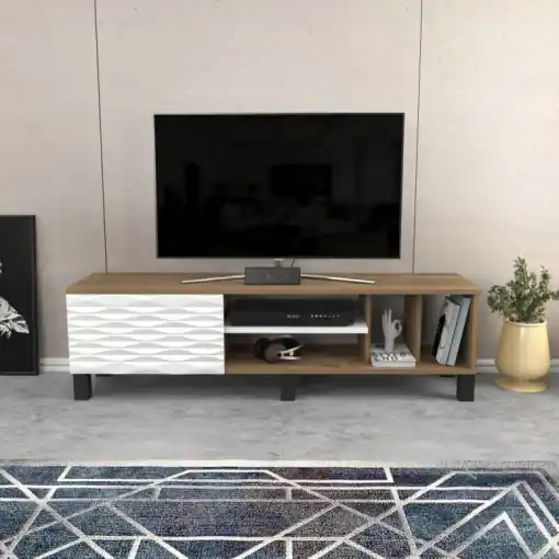 Comoda TV Salvador, Model Olyo, 140x40.3x35 cm, Nuc/Alb Reduceri