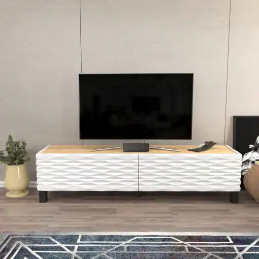 Cumpără acum Comoda TV Salvador, Model Lerze, 149.2x38x35 cm, Stejar safir/Alb