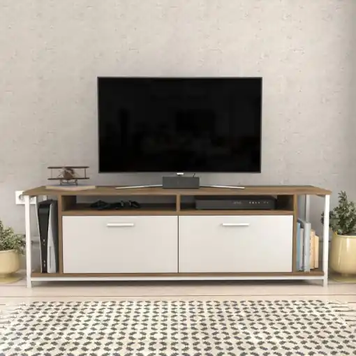 Ofertă limitată Comoda TV Salvador, Model Omar, 160x50.8x35 cm, Alb/Nuc