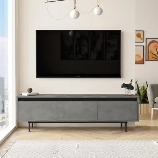 Comoda TV Salvador, Model LV1, 160x45.2x35.5 cm, Gri Livrare expres