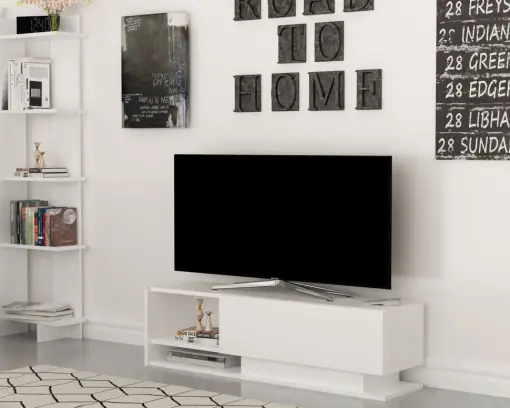 Comoda TV Salvador, Model Damla, 120x35x31.8 cm, Alb Preț redus