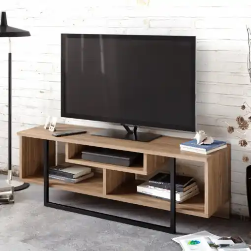 Comoda TV Salvador, Model Asal, 119.4x40.2x35.2 cm, Nuc/Negru Livrare expres