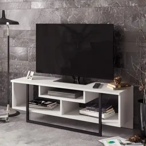 Comoda TV Salvador, Model Asal, 119.4x40.2x35.2 cm, Alb/Negru Lichidare de stoc