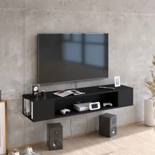 Comoda TV Salvador, Model Peti, 135x23x35.2 cm, Negru Disponibil imediat