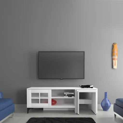 Comoda TV Salvador, Model Revival, 150x54x42 cm, Alb Cel mai bun preț
