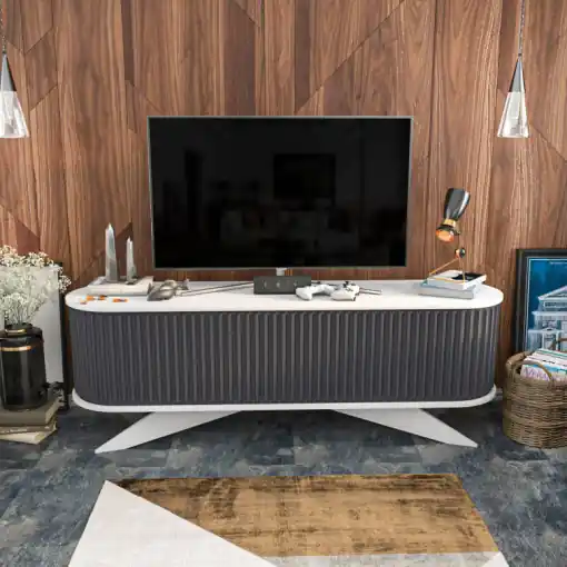 Comoda TV Salvador, Model Stor, 180x60x43 cm, Antracit/Alb Mai ieftin