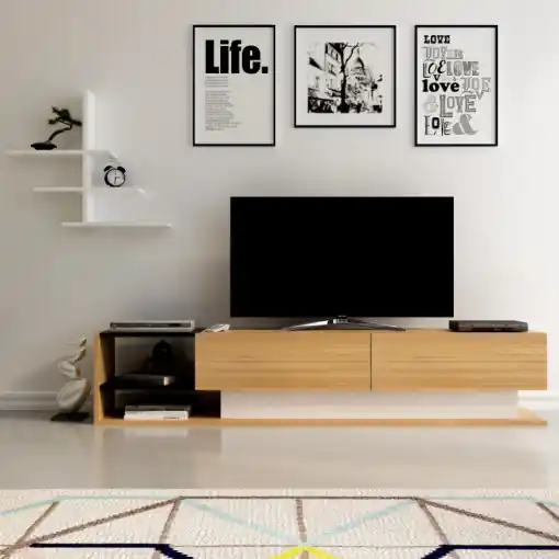 Preferatul clienților Comoda TV Liza - Teak, Alb