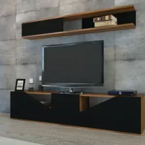 Reducere specială Comoda TV Taç - Walnut, Negru