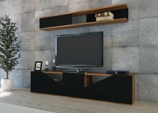 Reducere specială Comoda TV Taç - Walnut, Negru