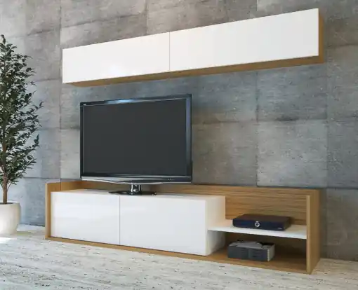 Comoda TV Kale - Teak, Alb Livrare expres