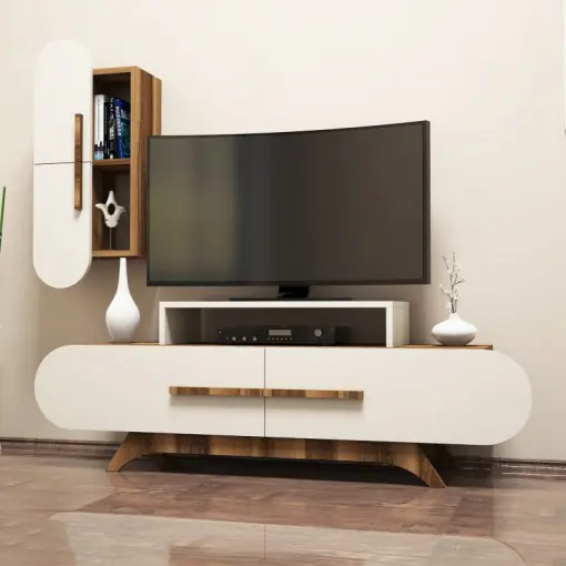 Preț promoțional Comoda TV Rose S - Walnut, Crem