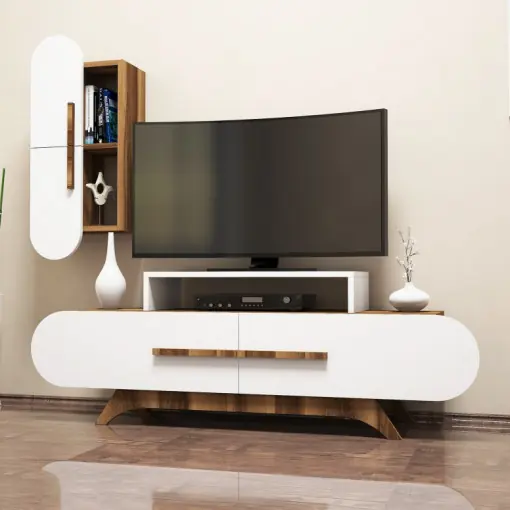 Livrare expres Comoda TV Rose S - Walnut, Alb