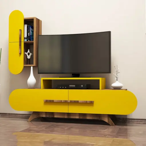 Ofertă limitată Comoda TV Rose S - Walnut, Yellow