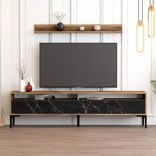 Comoda TV Istanbul - Walnut, Negru Marble Expediere rapidă