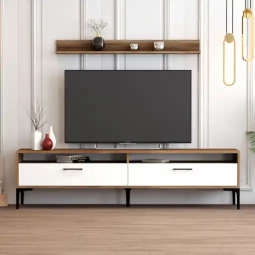 Comoda TV Istanbul - Walnut, Alb Ofertă