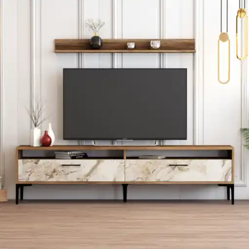 Comoda TV Istanbul - Walnut, Alb Marble Cumpără acum