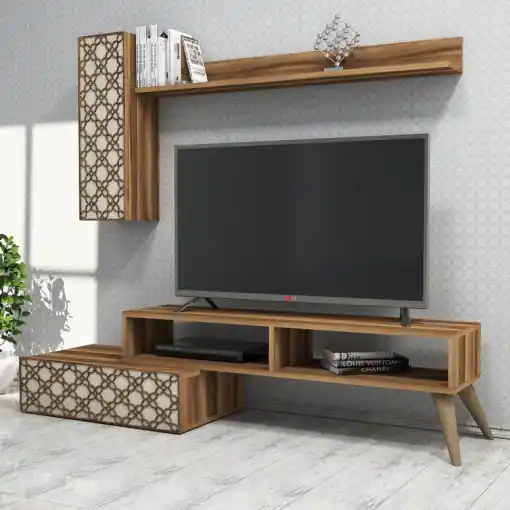 Ofertă limitată Comoda TV Planet - Walnut, Crem