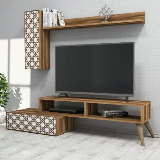Comoda TV Planet - Walnut, Alb Cumpărături sigure