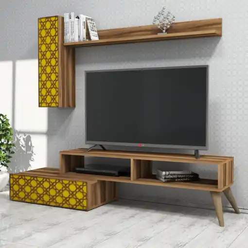 Comoda TV Planet - Walnut, Yellow Ultima șansă