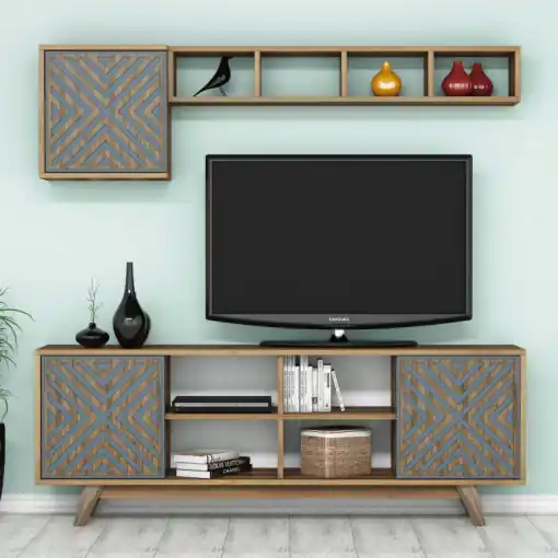Plată securizată Comoda TV İnci - Walnut, Blue