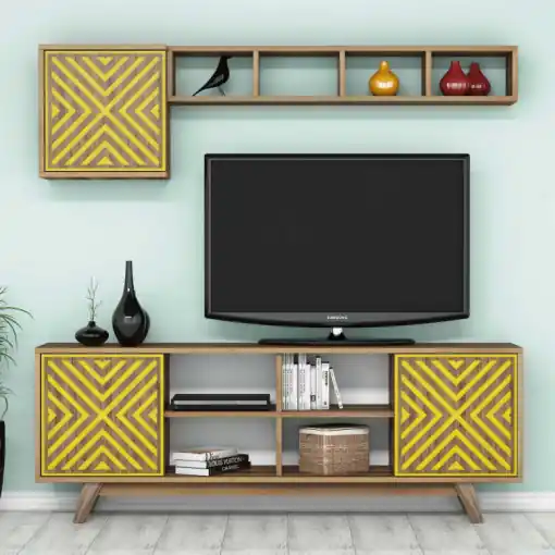 Disponibil imediat Comoda TV İnci - Walnut, Yellow