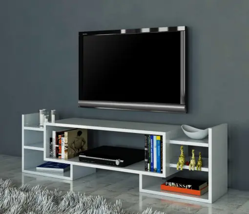 Cel mai vândut Comoda TV Salvador, Model Sema, 115x38.2x29.6 cm, Alb