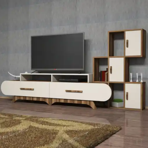 Comoda TV Flora S - Walnut, Crem Nu rata