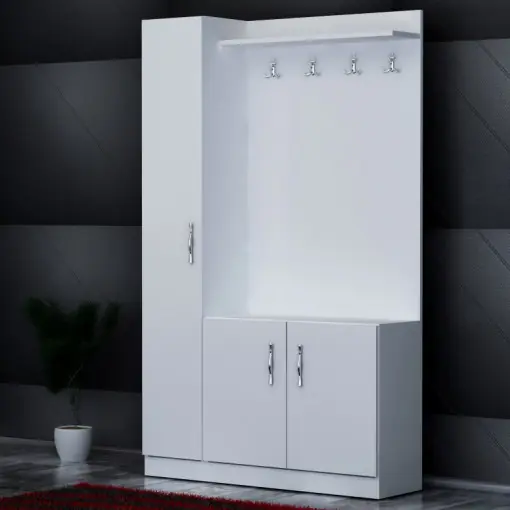 Livrare rapidă Cuier hol cu dulap Model Naturel, Alb, 110x31.8x180 cm