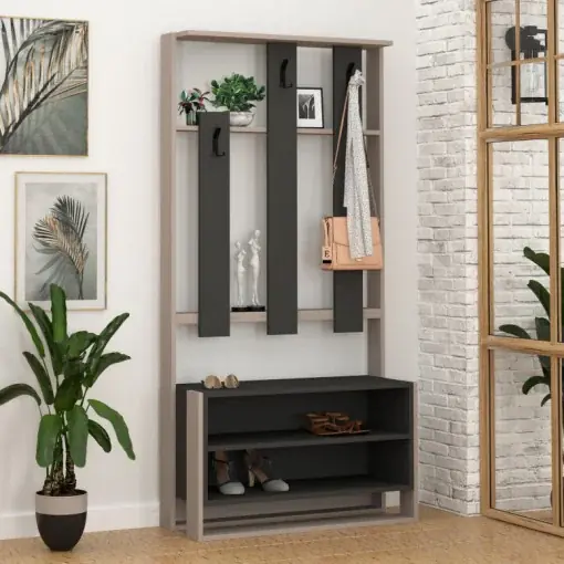 Premium Cuier hol cu dulap Model Chester, Antracit/Mocha, 90x36x180 cm