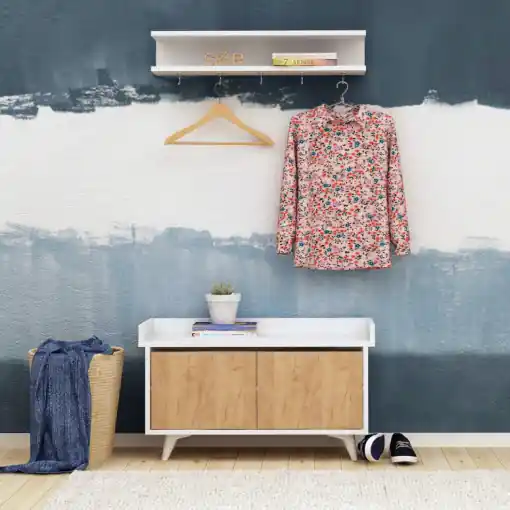 Cuier de hol cu dulap Model Stato, Stejar/Alb, 90x35x60 cm Doar azi