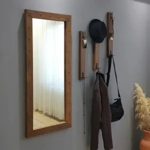 Cumpărături sigure Cuier cu oglinda Model Hunter, Nuc, 68x6x110 cm