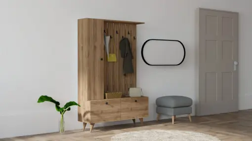 Cuier de hol cu dulap Model Lala, Nuc, 112x35x170 cm Nu rata