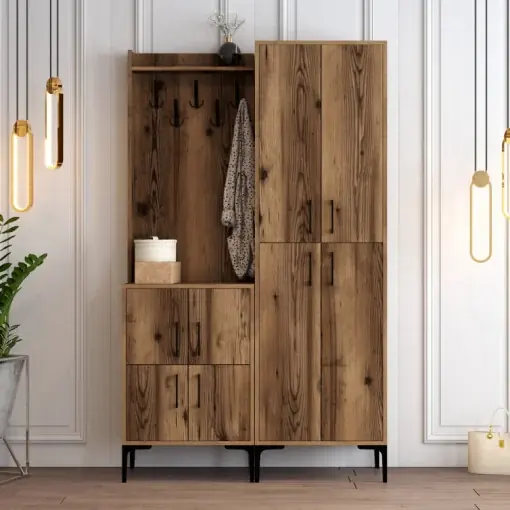 Cuier hol cu dulap Model Berlin, Nuc, 120x35x200 cm Plată securizată