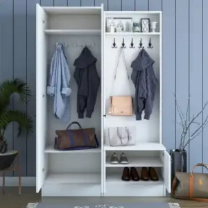 Comandă acum Cuier hol cu dulap Model Anderson, Alb, 119.6x37.3x182.8 cm