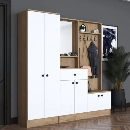 Cuier hol cu dulap Model Hood, Alb/Nuc, 179.4x35.5x182.8x cm Preferatul clienților
