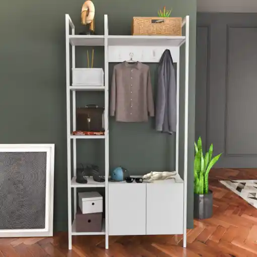 Vezi acum Cuier hol cu dulap Model Doga, Alb, 90x35x175 cm