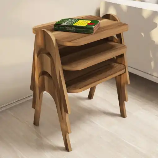 Preț promoțional Set 3 Masute de Cafea Model Issac, 48.6x35.5x42 cm, Nuc