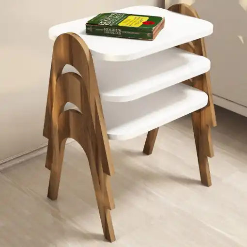 Set 3 Masute de Cafea Model Issac, 48.6x35.5x42 cm, Nuc/Alb Reduceri