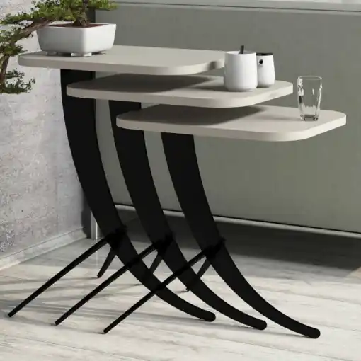 Bestseller Set 3 Masute de Cafea Model Jaxxon, 35x60x45/35x54.5x45/35x48.5x45 cm, Crem