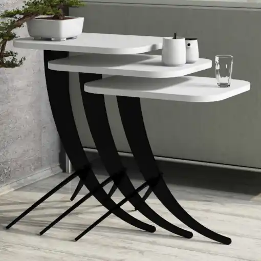 Set 3 Masute de Cafea Model Jaxxon, 35x60x45/35x54.5x45/35x48.5x45 cm, Alb/Negru Doar azi