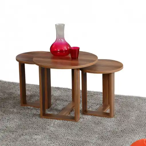 Set 3 Masute de Cafea Model Kylee, 52x52x47/36x36x43/36x36x41 cm, Nuc Popular