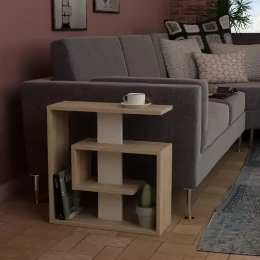 Masuta Auxiliara Model Parker, 55x20x57 cm, Stejar sonoma/Alb Doar azi