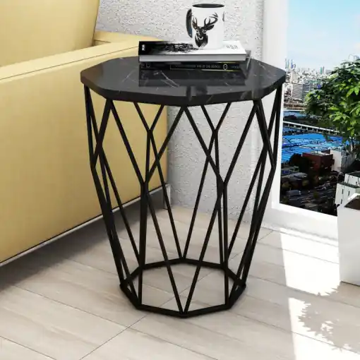Masuta de Cafea Model Rylan, 46x46x57 cm, Negru Marmorat Cel mai bun preț