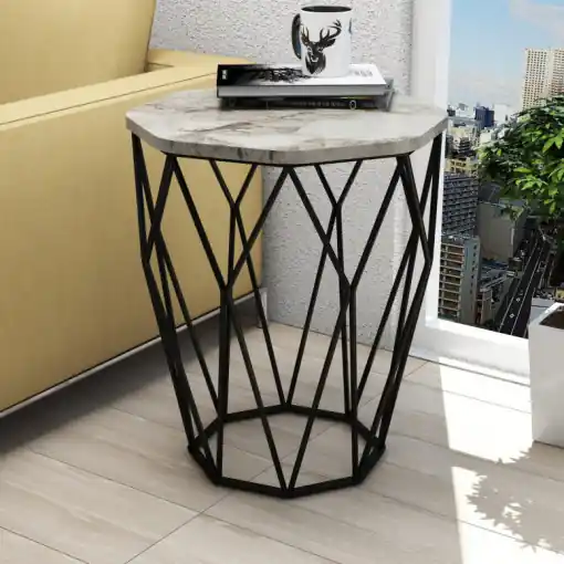 Masuta de Cafea Model Rylan, 46x46x57 cm, Alb Marmorat Mai ieftin